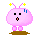 Four pixelated pink cartoon characters with antennae, blue cheeks, and brown feet on gray background; two have open mouths, two closed.