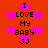 Red background with pink hearts and black text reading "I LOVE MY BABY JJ" in pixelated font.
