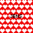 Red background with white heart pattern and four instances of the text 'JENS' in black pixelated font, arranged in two of two