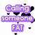 Purple text blocks on white background with black heart shapes, displaying phrases about calling someone fat or stupid.