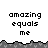 Pixelated text 'amazing equals me' repeated across a with gray terrain-like borders, showing partial visibility in the bottom-right corner