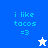 Pixelated text 'i like tacos =3' on blue and white backgrounds with a star icon changing from white to blue.