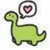 Green dinosaur with black outline and pink heart in speech bubble, shown across with varying size and position