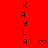 Red background with vertical text 'KAYLAKAYLAKAYLA' and pixelated heart and downward arrow symbols.