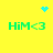 Yellow background with green text 'HiM<3' in four corners and blue pixelated heart or star shapes at top center and middle center.