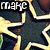 Animated star-shaped icon with golden outlines and dark blue fill, displaying partial text fragments 'make', 'a', and 'with' across frames.