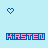 Pixel art animation of 'KIRSTEN' text in various colors with heart symbols and particle effects on light blue background.