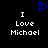 Blue pixelated heart symbol above white text reading "I Love Michael" on black background.