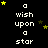 A black background displays repeated white text "a wish upon a star" with yellow and brown stars scattered around, some stars animated to change position.