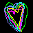 A static digital image featuring a pixelated heart with rainbow outlines and text in cyan and magenta on black background, part of an animated contact sheet.