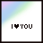 six pixelated 'I ❤️ YOU' icons with a rainbow gradient background, each displaying different color variations in the heart symbol and text