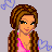 Pixel art contact sheet of a female character with brown braided hair and pink top, showing animation frames with floating hearts and text elements on gray background.