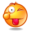 Two identical orange-yellow circular emoji faces with one eye winking, the other eye wide open, tongue sticking out, and hand covering part of the face.