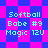 Pixelated text 'Softball', 'Babe #9', and 'Magic 12U' displayed on a blue-and-pink checkered background with no visible motion.