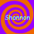 Four identical spiral patterns in orange and purple with the name 'Shannon' in light blue text centered on each spiral.