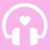 Pixelated white headphones with a heart symbol on pink background, showing subtle animation changes across frames.