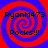 Four identical display red and blue spiral patterns with black text reading "RyanM473" above "Rocks!!!" on a solid background