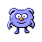 Static pixel art icon of a blue cartoon creature with large eyes, orange nose, and black accents on ears and limbs against gray background.