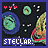 Pixelated space-themed icon with green planet, blue ringed planet, comet tail, and 'STELLAR.' text on dark background.