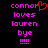 Pixelated text in pink and red on black background with one version showing a heart symbol replacing the 'o' in connor.