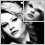 Black-and-white pixelated images of a person with long hair in various poses, including close-ups and partial views.