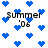 A 4-frame animated contact sheet showing a pixelated summer-themed buddy icon with blue hearts and 'Summer '06' text on white background.