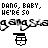 Animated pixel art icon with repeating text and character head, showing color variations in 'DANG' across frames.