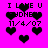 Pixelated icon with bright pink background, black text reading "I LOVE U SYDNEY 11/4/07" and multiple heart symbols in various positions.