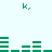 Green pixelated 'k.' text and horizontal bar patterns animate on a light background.