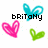 Pixelated icon with 'britony' text, cyan butterfly, pink heart, and green heart on white background.