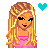Pixel art contact sheet showing a cartoon girl character with blonde hair, pink top, and blue jeans across multiple frames with heart symbols and "Baby Girl" text.