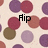 A patterned background of overlapping circles in purple, red, brown, and light purple on a beige base, with text elements 'Flip', 'flop', and 'flipflops<3' overlaid.
