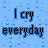 text-based animations on a blue background, displaying variations in letter color and spacing for the phrase "I cry everyday because you love HER."