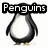Pixelated penguin icon with text overlays and vertical letters on left side, arranged in a
