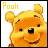A 4x3 contact sheet of Winnie the Pooh animated frames with varying facial expressions and text color, displayed on a white background with one gray placeholder cell.