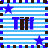 Pixelated blue and white striped contact sheet with brown blocks, four blue stars, and distorted text reading "Tiff : Tiff" across two frames.