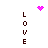 Pixelated icon with vertical 'LOVE' text on both sides, pink heart and scattered dots in center.