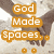A static image with orange text blocks over a blurred background of hands holding each other, displaying the phrase "God Made Spaces. So You Could Fill Them." with an infinity symbol.