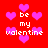 Red background with pink heart shapes and white text reading "be my valentine" in pixelated font.