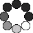 Pixelated circular shapes in black, white, and gray tones arranged on a light gray background with no visible text or animation changes.