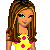Pixel art buddy icon of a cartoon woman in yellow polka-dot dress with pink dots, holding matching bag and walking on white background with text "Single n' Crushing" below.
