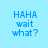 Blue pixelated text 'HAHA wait what?' on light blue background with white rectangular overlays in different positions.