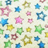 Pixelated star-shaped icons in various colors including blue, pink, yellow, and green scattered across a light background.