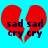 Red broken heart with 'sad sad cry cry' text on cyan background, two identical static frames shown side-by-side.
