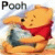 Animated contact sheet of Winnie the Pooh character holding a blue object with visible text labels "Pooh" and "Bear" in corners, arranged 3x2 grid on gray background.