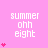 Pink background with white text 'summer ohh eight' and varying numbers of pink heart symbols on the left side.