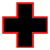 Black cross with red outline on white background, rendered in pixelated style with visible anti-aliasing.