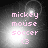 Pixelated pink text reads "mickey mouse soccer <3" over a dark background with bright light flares, displayed in four -aligned