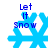 Four blue snowflake icons with 'Let It Snow' text, each showing distinct pixelated variations of the snowflake design.