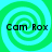 Four identical green and cyan spiral patterns arranged in a with black text "Cam Rox" overlaid on each quadrant